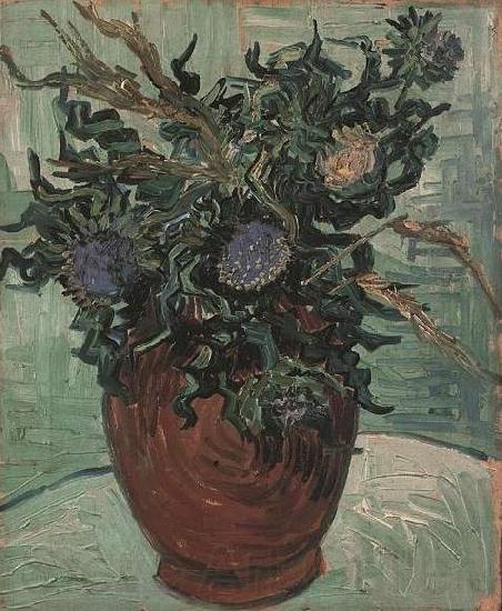 Vincent Van Gogh Flower Vase with Thistles Norge oil painting art